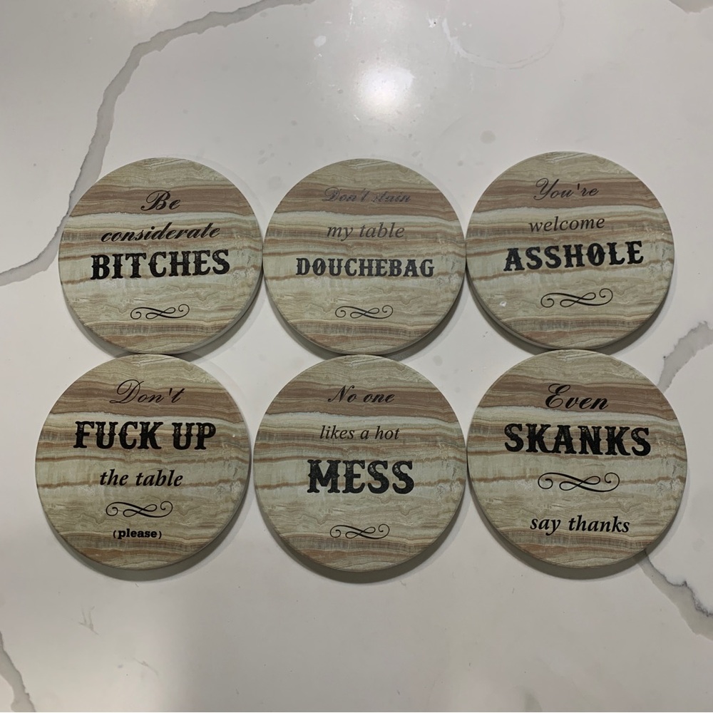 Coasters Novelty Offensive Funny 6 Piece Coaster Set